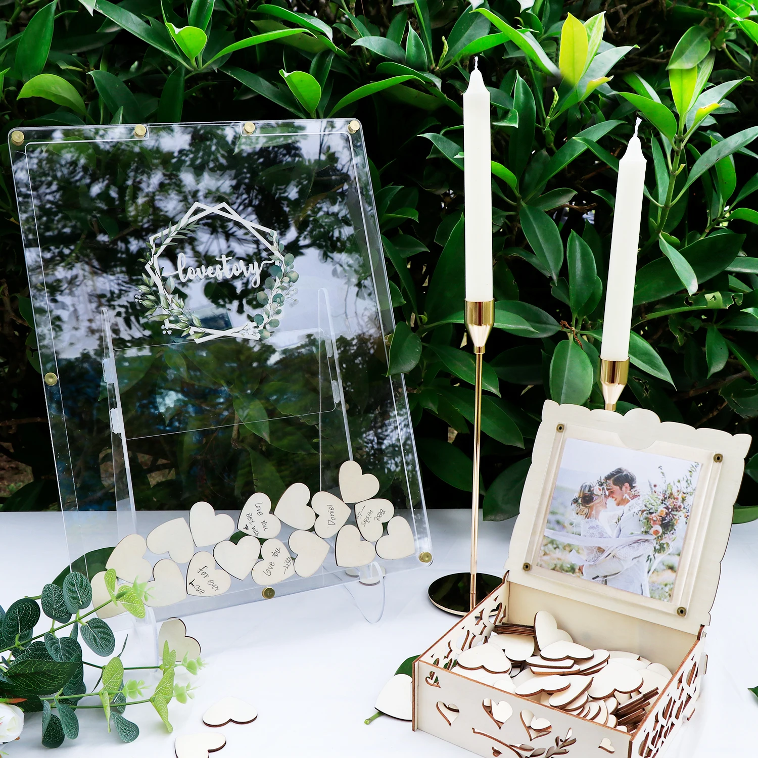 

Acrylic Wedding Guest Book, Alternative for Rural Wedding Reception, Signature Plywood Box with Stand, Ceremony Party Decor