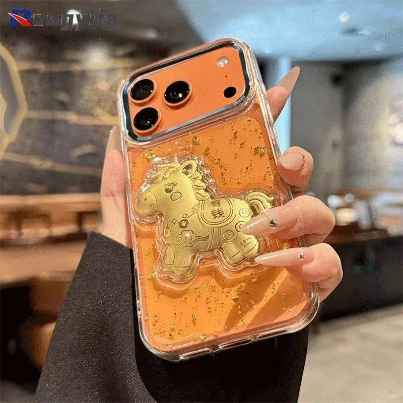 

Gold Foil Pony New Year Phone Case For Huawei Pura 80 70 Pro Plus Mate 80 Pro Max 70 60 Pro Plus Case Get Rich Lucky Soft Cover