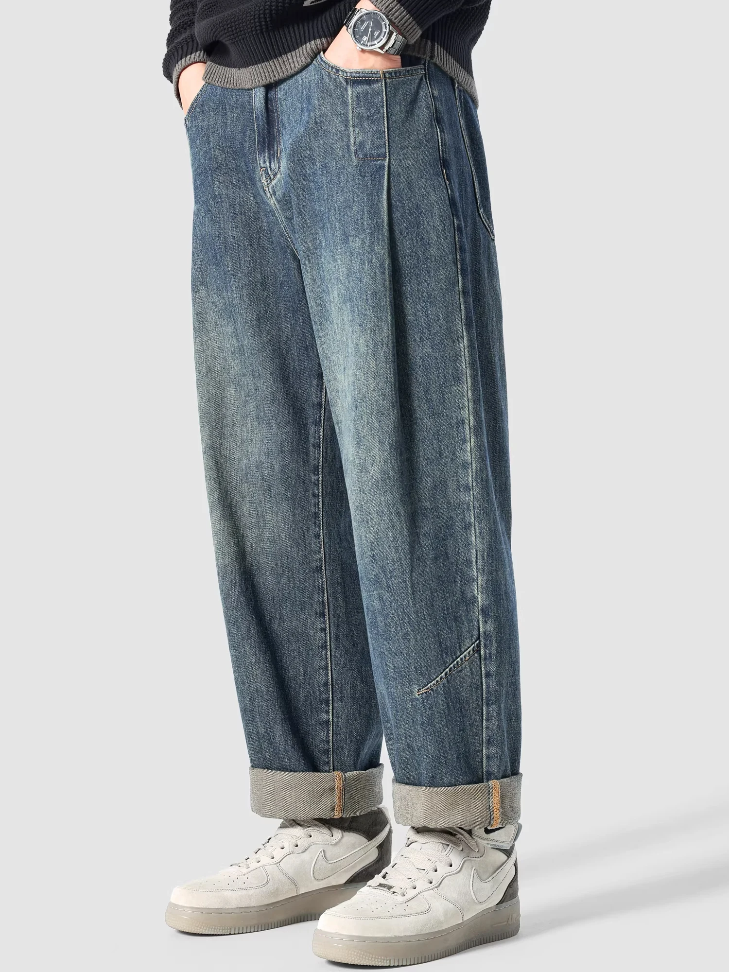 

Мужские джинсы в стиле ретро: американские, темно-синие, свободные, прямые, модные, брендовые, длинные брюки, весенняя новинка, винтажные джинсы в стиле «папины джинсы»