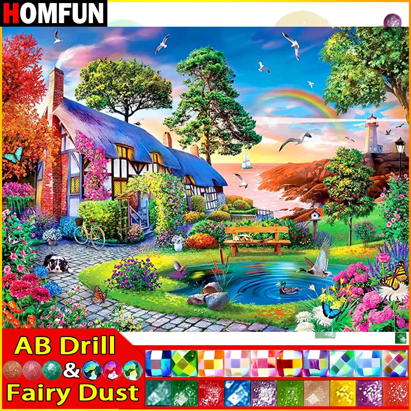 HOMFUN Fairy Dust AB Diamond Painting Full Square/Round Diamond \