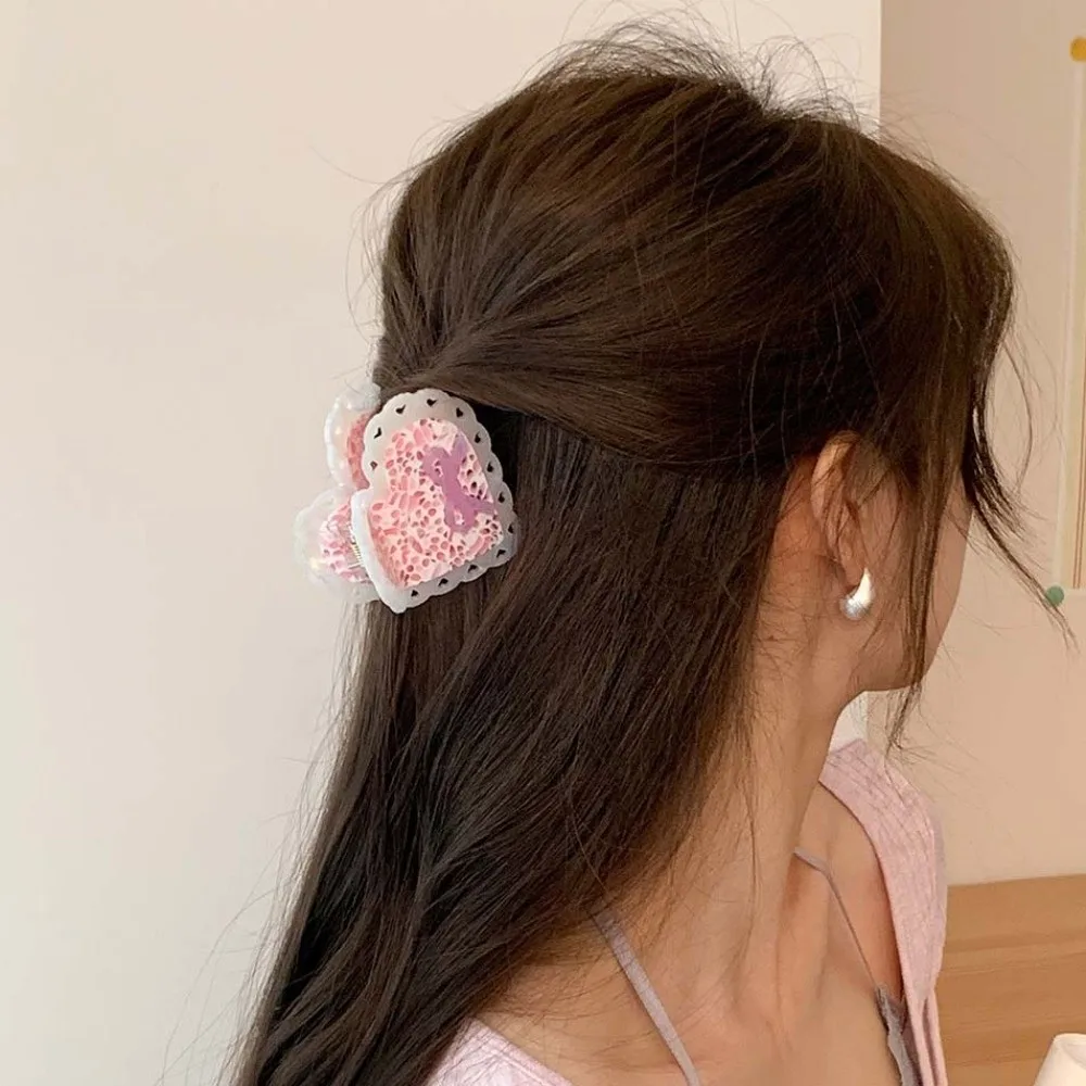 

Fashion Elegant Heart Shark Clip Korean Style Hollow Out Acetic Acid Hair Claw Hairgrips Solid Color Bow Hair Claw Work