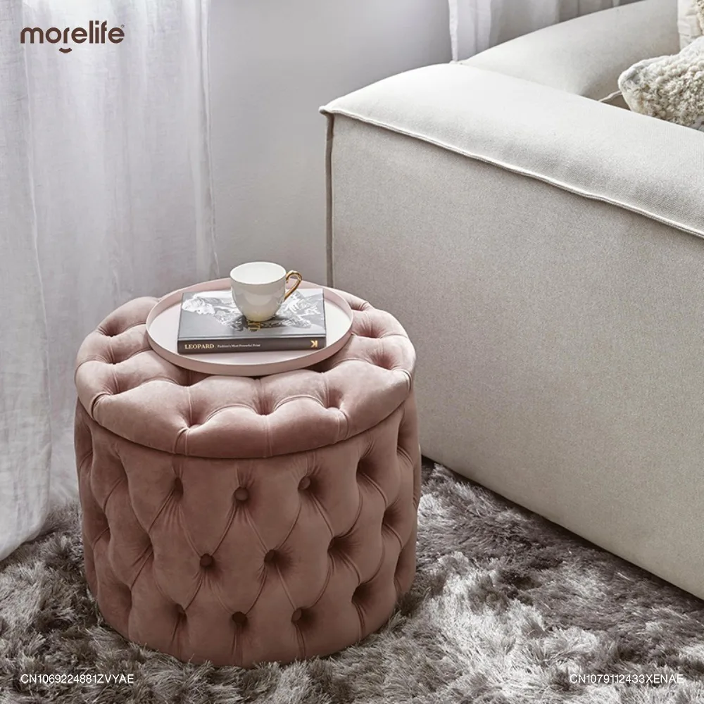 Nordic Internet Celebrity Fabric Storage Stools Sofa Footstool Living Room Bedroom Circular Stool Shoe Changing Bench Furniture