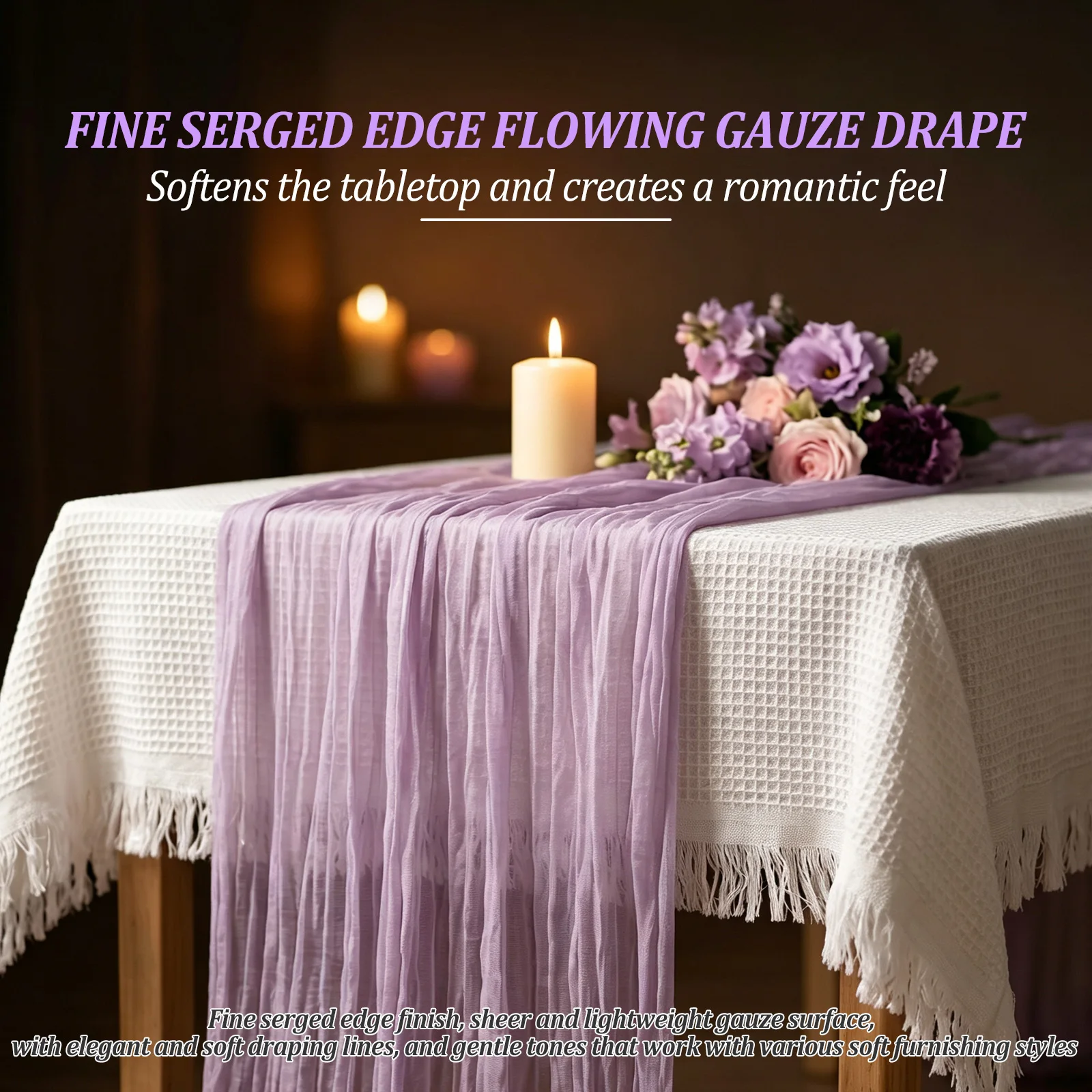 Chiffon Table Runner Sheer Fabric Table Setting Semi-Sheer Dining Vintage Wedding Party Christmas Banquets Arches Cake Decor