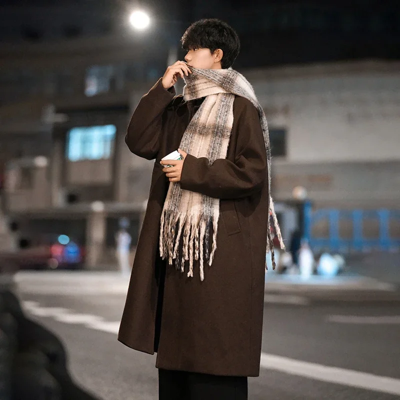 

TFETTERS Brand Long Woollen Overcoat Man 2024 Autumn Winter New Solid Color Korean Fashion Coats for Men Casual Shopping Clothes