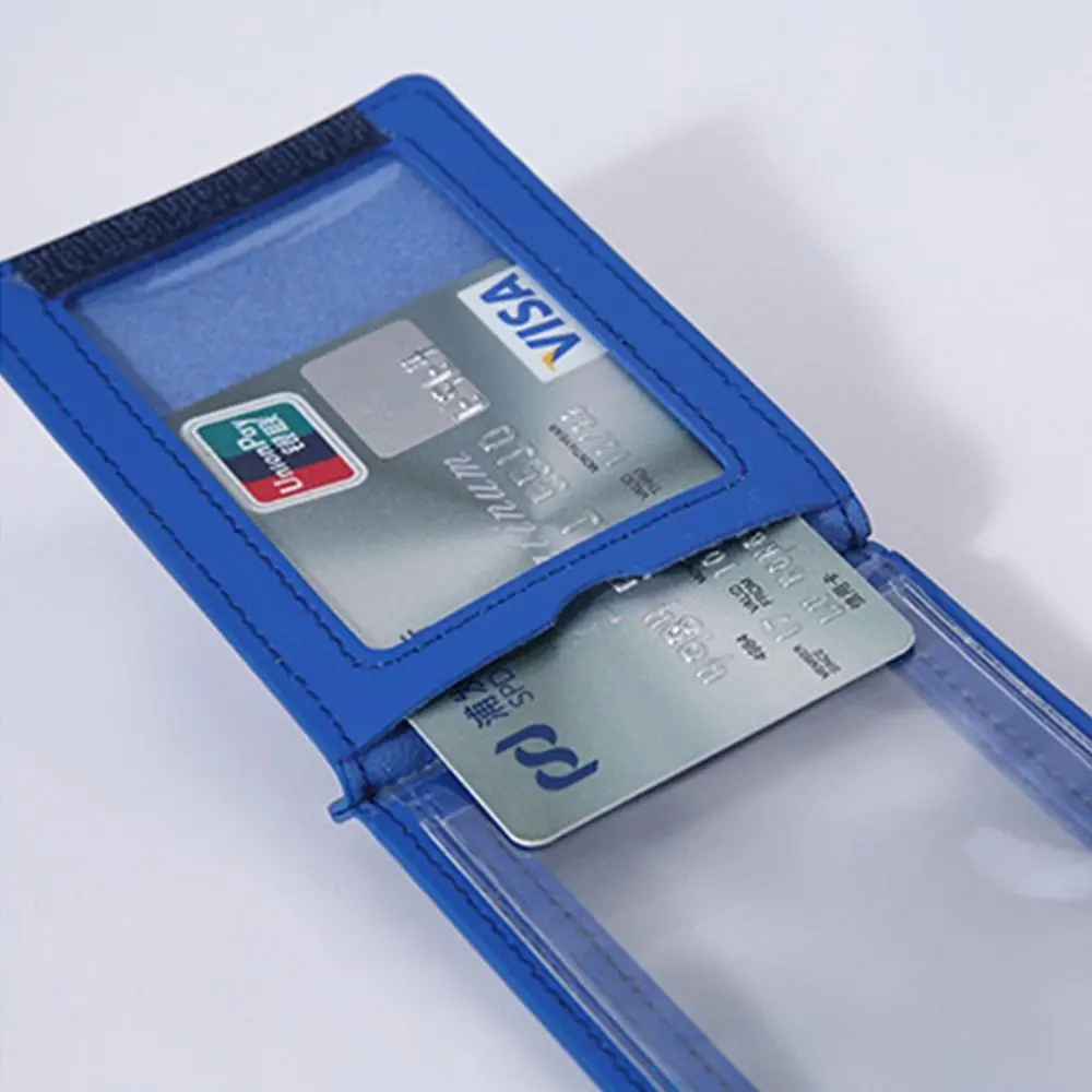 

PU Leather ID Card Holder Tri-fold with Card Slots Badge Holder Transparent Card Holder