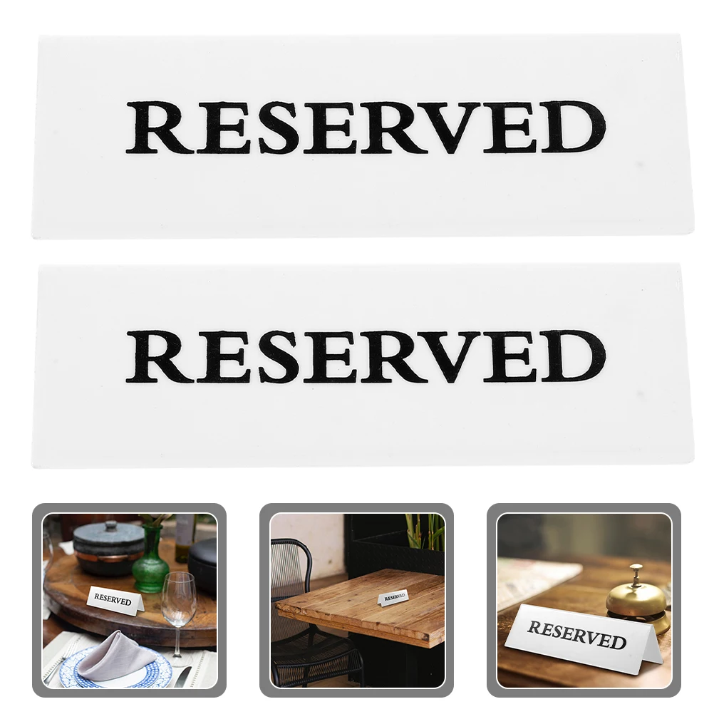 

2Pcs Acrylic Triangle Table Card 20x7cm Black Background White Words Restaurant Hotel Reserved Seating Reusable Sign Display