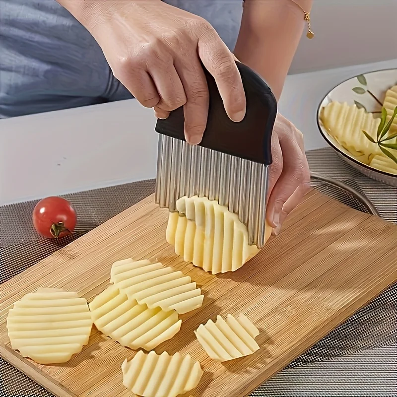 Cortador de Patatas Onduladas de Acero Inoxidable, Cortador de Verduras para Frutas, Patatas Fritas y Ensaladas, Herramienta de Cocina Duradera
