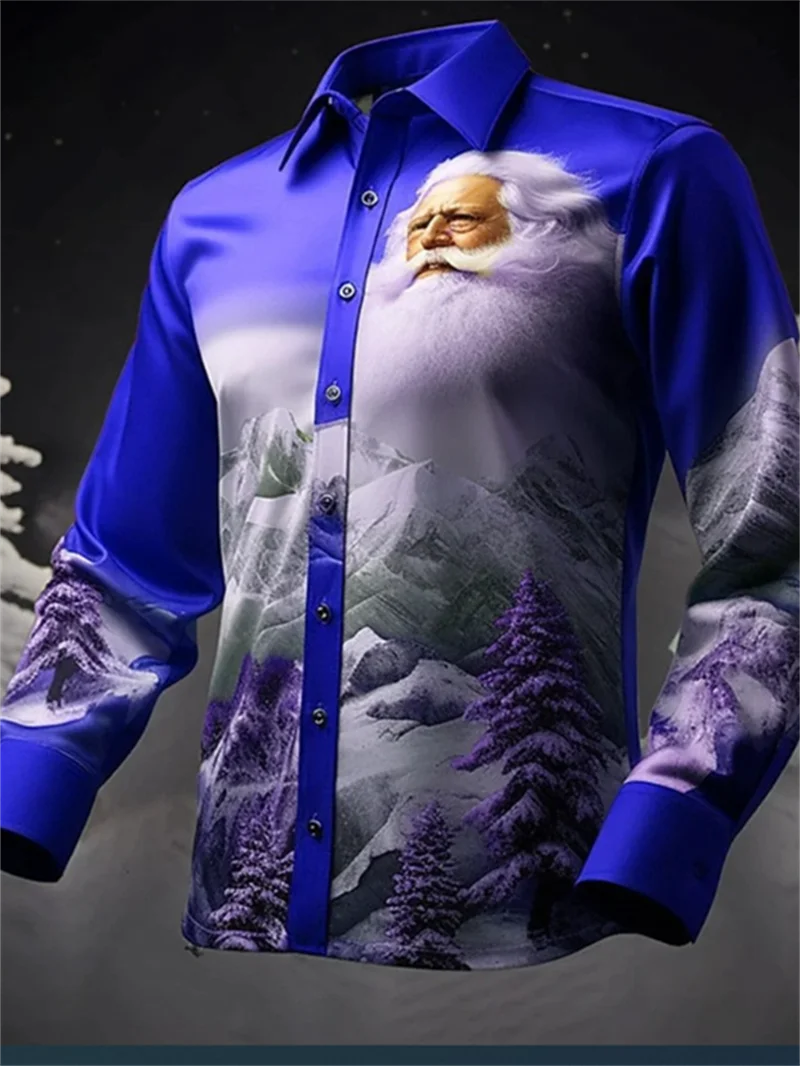 Hawaii Christmas Theme Santa Claus Tree Shirt Men's Casual Retro Top 3D Printed Long Sleeve Clothing Festival