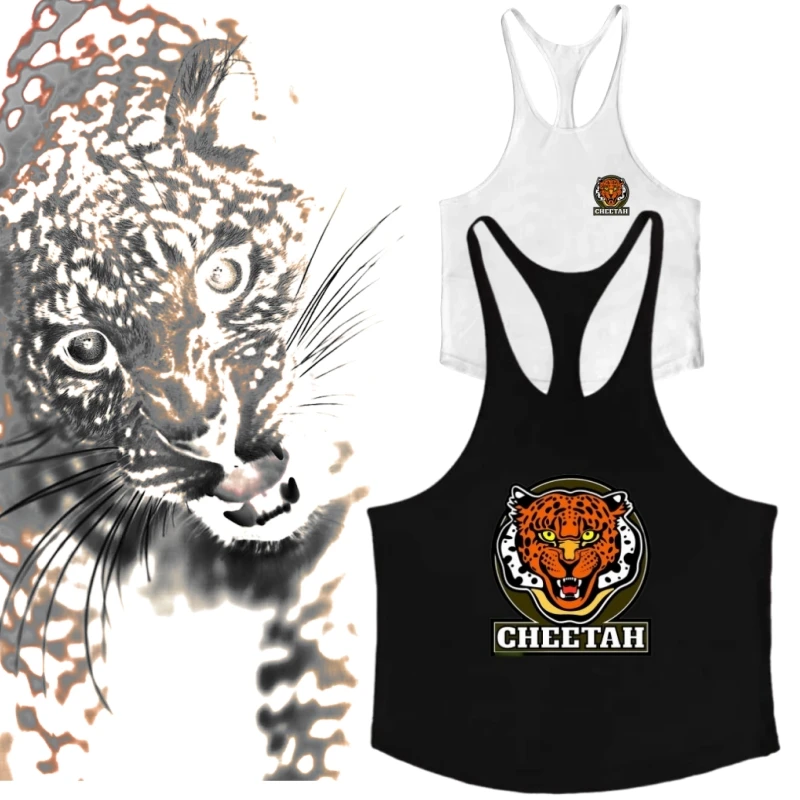 Stringer Vest - Leopard Graphic Print, Muscle Fitness, Men's Loose Sleeveless for Summer Bodybuilding, Gym Training