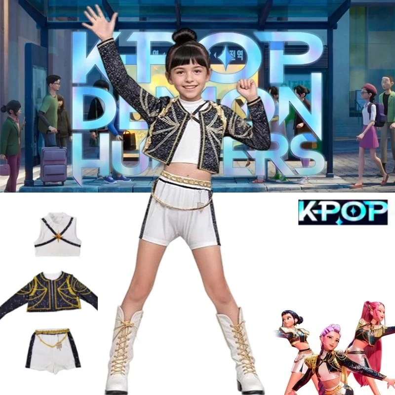 

for Kids Girls Rumi Zoey Mira Cosplay Stage 3D Print Suit Set K-pop Demon Hunters Costume Performance Children Halloween Party