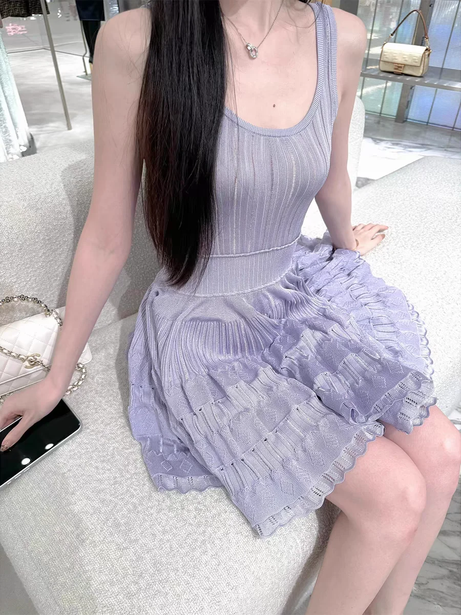 Six Colors High-end 2024New Short Dress Women's Summer French Style Exquisite Design Sense Niche Sleeveless Vest Stitching Dress