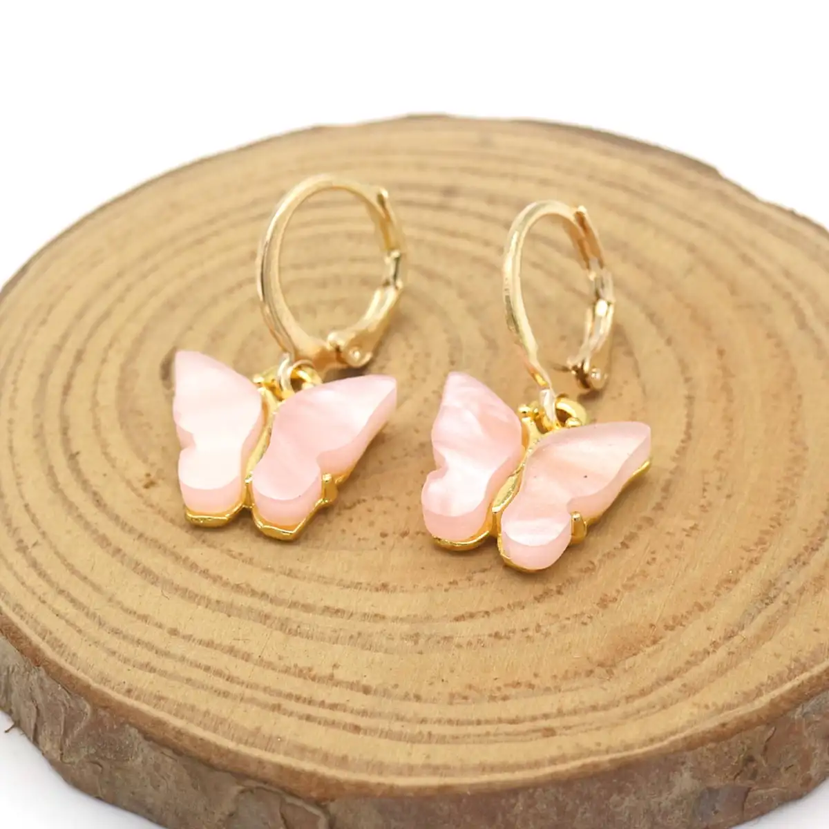 Gold and Lab Created Opal Butterfly Drop and Dangle Earring Gold Over Stainless Steel  Earrings for Women