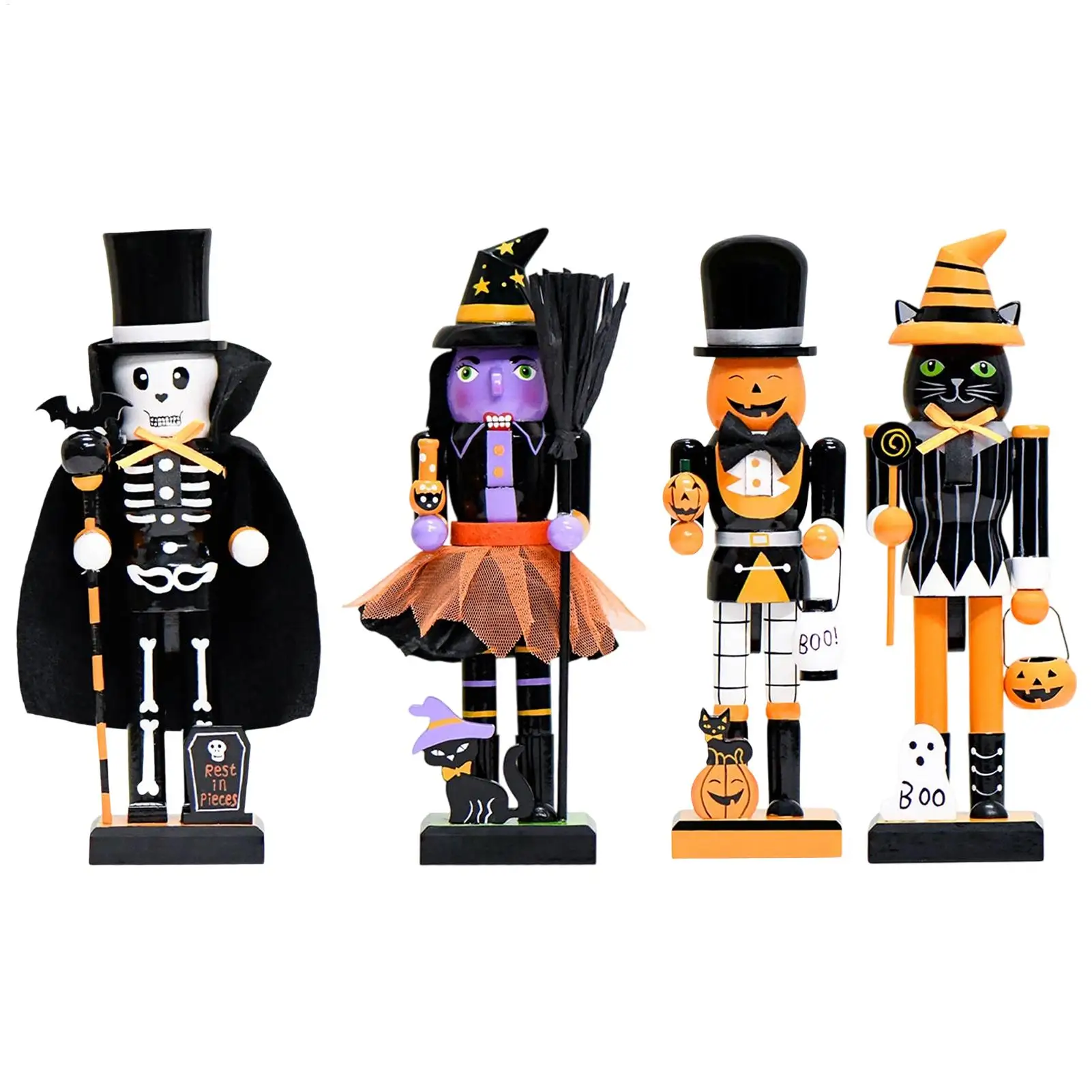 Halloween Wooden Nutcracker Holiday Decor Skeleton Pumpkin Nutcracker Halloween Figurine For Home Display