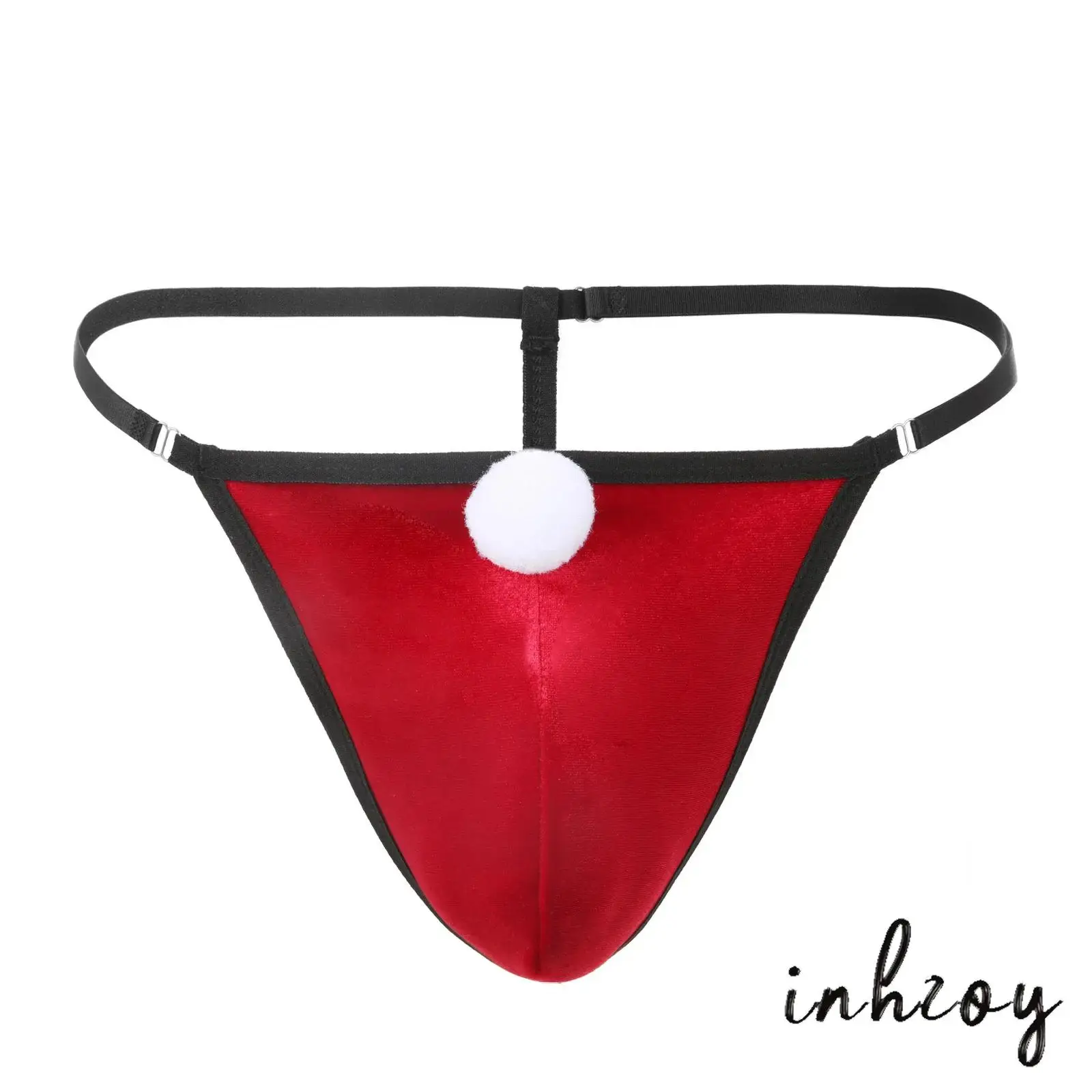 

Adults Mens Christmas Santa T-back Thong Xmas Underwear Low Rise Adjustable Spaghetti Strap Pompom/Bow Decor Christmas Lingerie