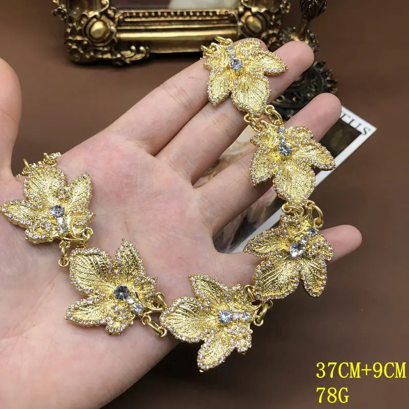 Zircon Maple Leaf Necklace and Earrings Jewelry Set Vintage Sweet Elegant High-End Accessories