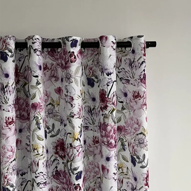 New Chinese Style Light Luxury Floral Curtains for Living Room Semi Opaque Printing Process for Linen Curtains Customize Curtain