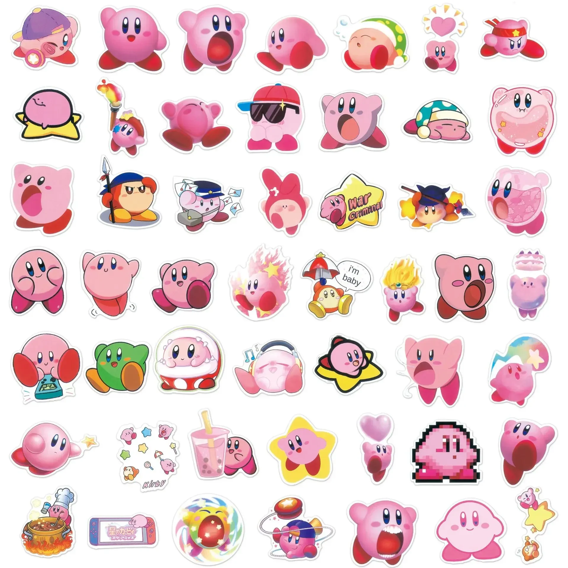 100Pcs Cartoon Cute Kirby Stickers Puffy Waterproof Phone Bike Motorcycle Wall Luggage Car Sticker for Kids Graffiti Toy