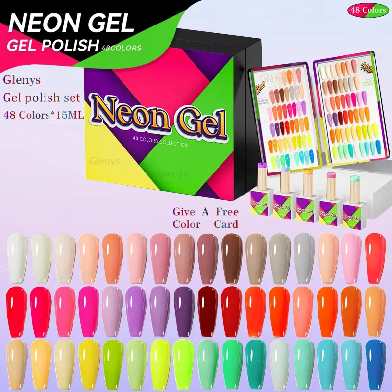 

Glenys 48 color nail polish gel net red popular solid color advanced semi permanent immersion gel nail salon art varnish set