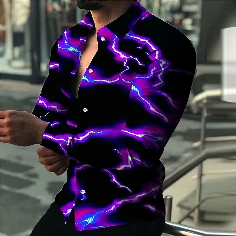 Men Shirt Dazzling 3D Printed Designer Street Clothing Casual Button-Down Fashion Tops  Elegant Men\'s  Long Sleeve Social Shirt