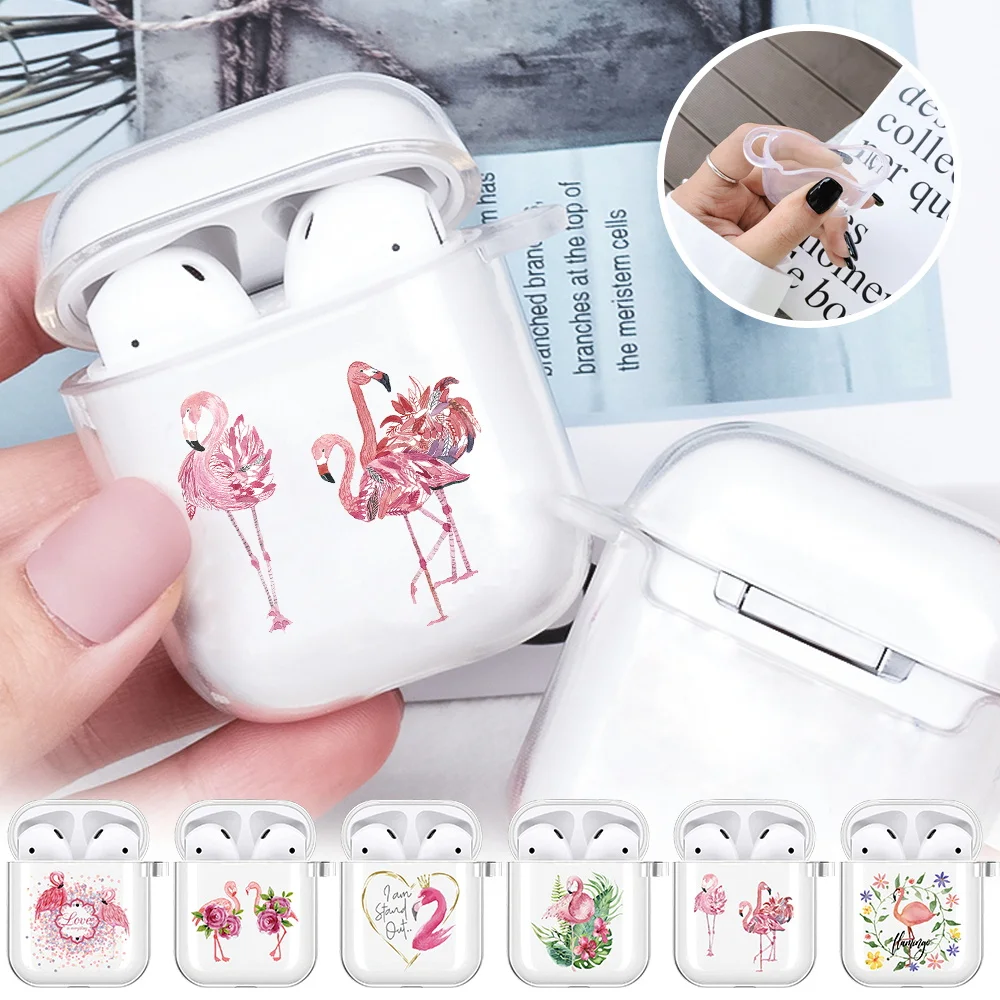 

For Apple Earphone Case AirPods 1st / 2nd Generation Wireless Bluetooth Headphone Protective Cases Flamingo Print Silicone Cover