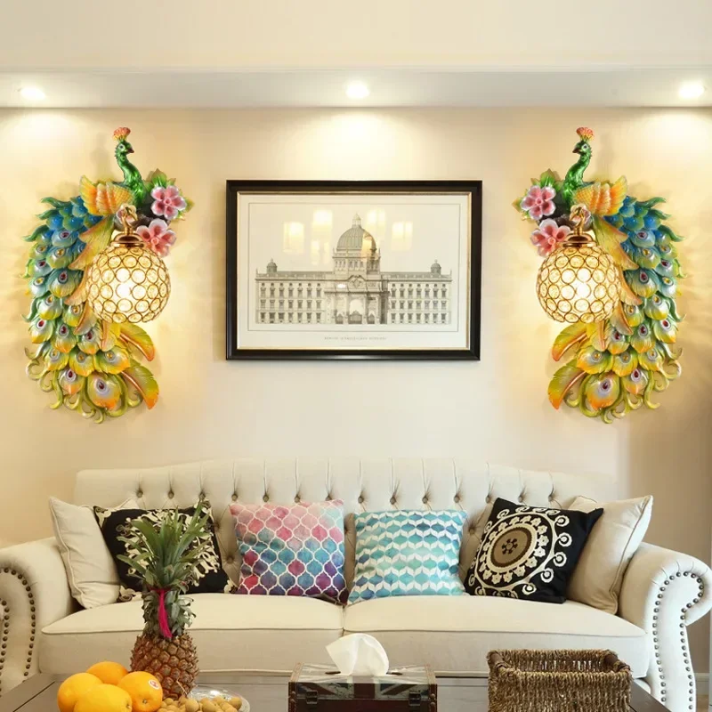 Modern Peacock LED Wall Lamp Nordic Creative Resin Sconce for Living Room Bedroom Home Interior Decor