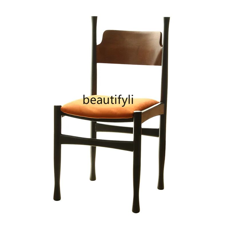 Republic of China Haipai Solid Wood Soft Bag Dining Chair White Wax Black Retro Desk Chair Nanyang Style furniture