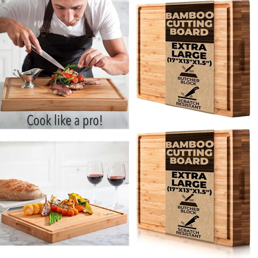 

Разделочная доска из органического бамбука, 17x13x1,5, с канавкой для сока — качество премиум-класса для профессионального использования на кухне