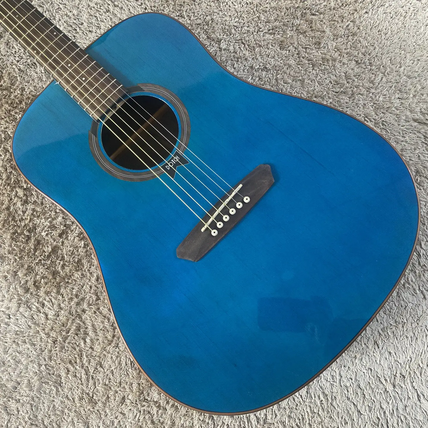 J704 Rosen 41 Inch Dreadnought Acoustic Guitar Spruce Top Rosewood Back Sides Blue Finish Solid Top Folk Guitar