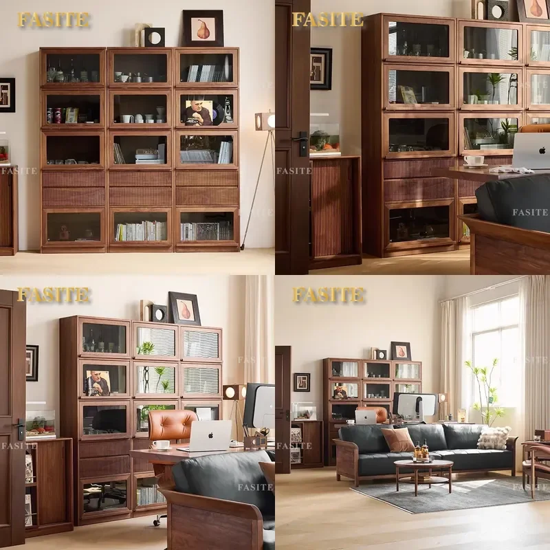 For North American Black Walnut All Solid Wood Storage Living Room Bookcase Pure Solid Wood American Modern Simple Side