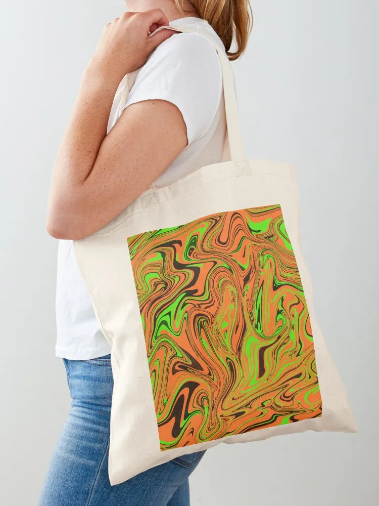 

Liquid swirl abstract in green orange and black Tote Bag Women's shopper bag tote bag Women's handbag university shopper