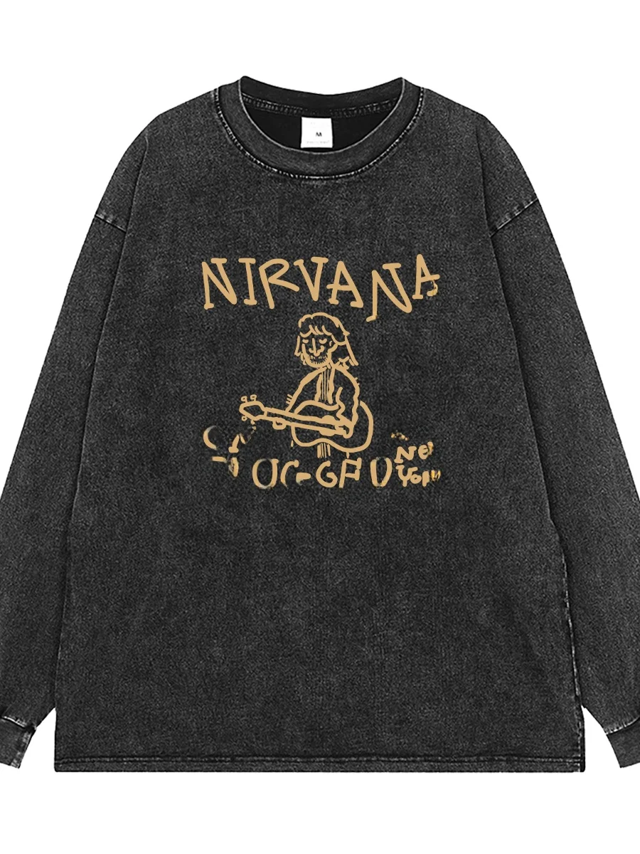 Washed Vintage American Street Rock Band T-Shirt Short Sleeve Graphic Tee Youth Casual Cotton Summer Breathable round Neck