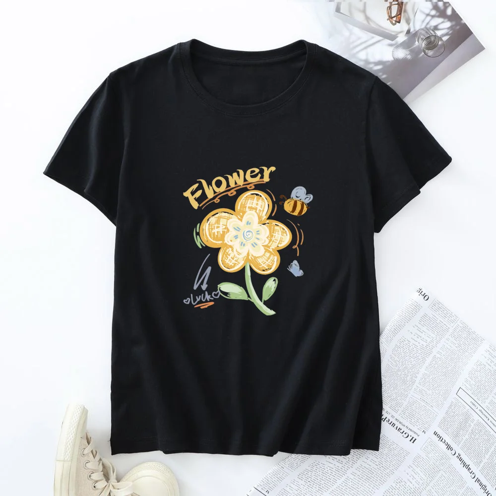 Women Tee Shirts 100% Cotton Short Sleeve Top Woman Summer Women's T Shirt Oversized Clothing 2025 New Graphic Female T-shirt
