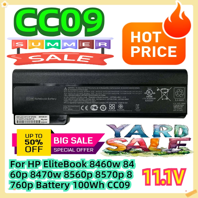 For HP EliteBook 8460w 8460p 8470w 8560p 8570p 8760p Battery 100Wh CC09