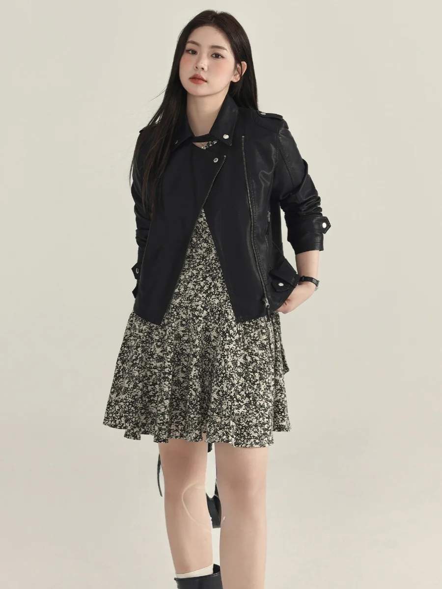 

Monika Large Size Retro Leather Jacket Short Loose Women's Fashion Motorcycle Clothes Spring New Style Korean Version