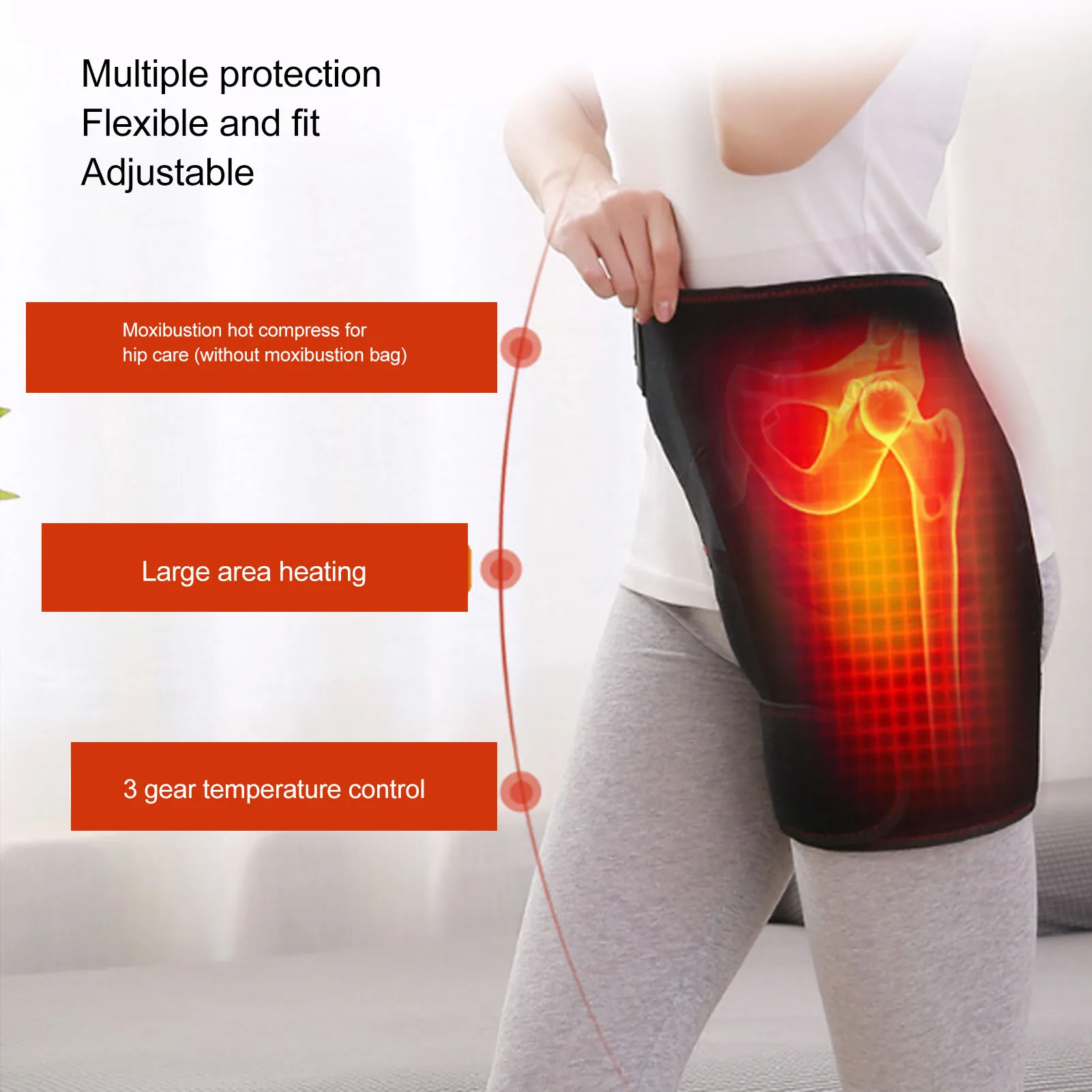 

Electric Heated Hip Brace Vibration Massage Hip Groin Thigh Support Wrap for Men Women Heated Hip Groin Brace