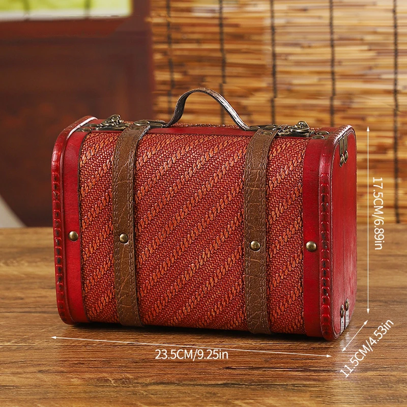 صندوق سفر خشبي عتيق متعثر، صندوق تخزين متين على الطراز العتيق للأمتعة وديكور المنزل والداخلية الرجعية