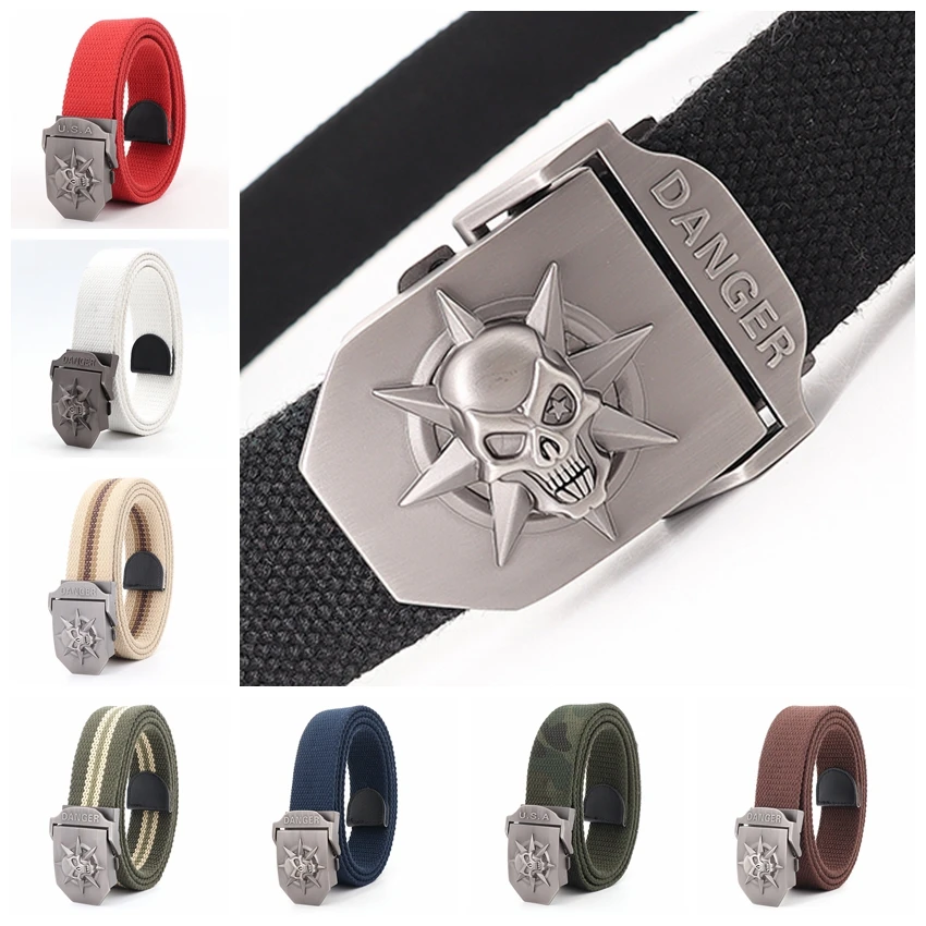 

Холщовый ремень с 3d черепом и металлической пряжкой, джинсовые ремни для мужчин, тактические ремни, повседневные холщовые джинсы, мужской ремень, большие размеры