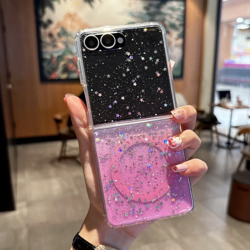 

Роскошный прозрачный магнитный чехол для телефона с блестящим градиентом для Samsung Galaxy Z Flip 7 FE 6 5 4 3 для Magsafe Wireless Charge Cover