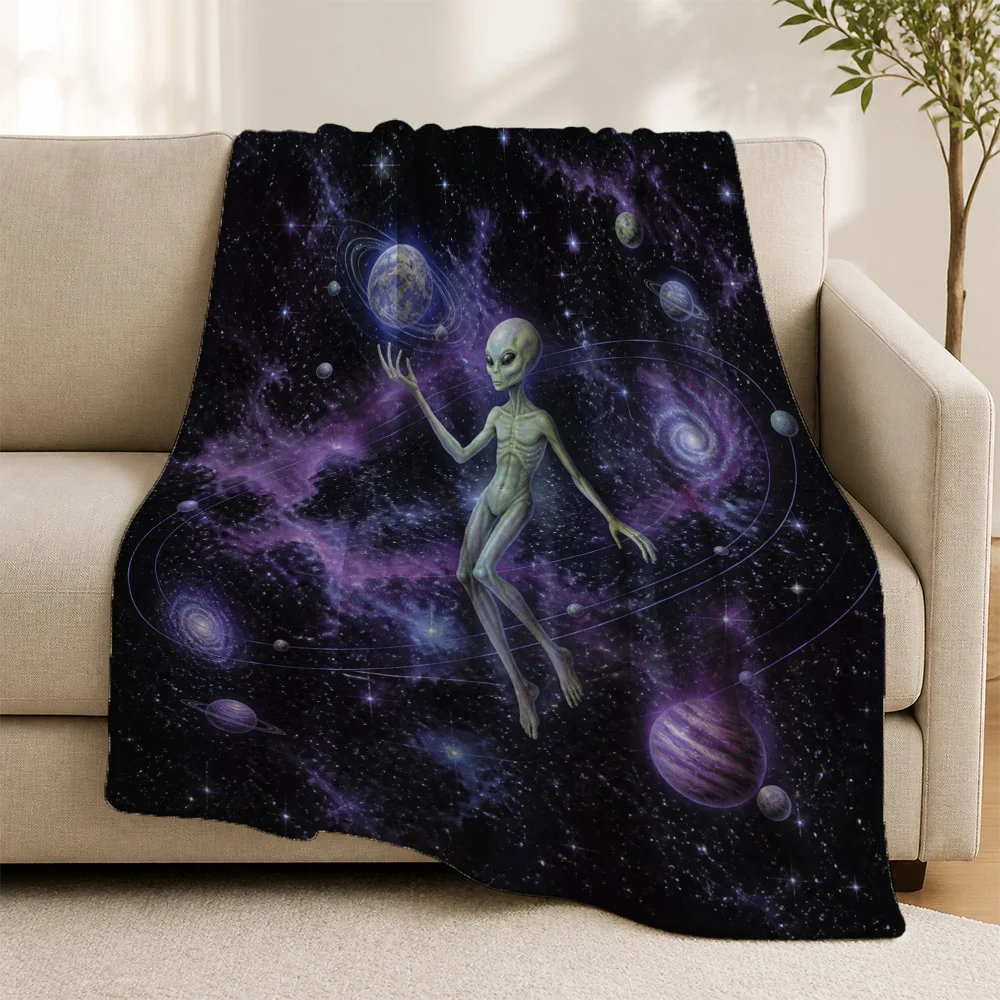 Cosmic Galaxy Nebula Space Alien Throw Blanket Couch Decor Sci Fi Art Planets Home Warming Gift Accent Decor