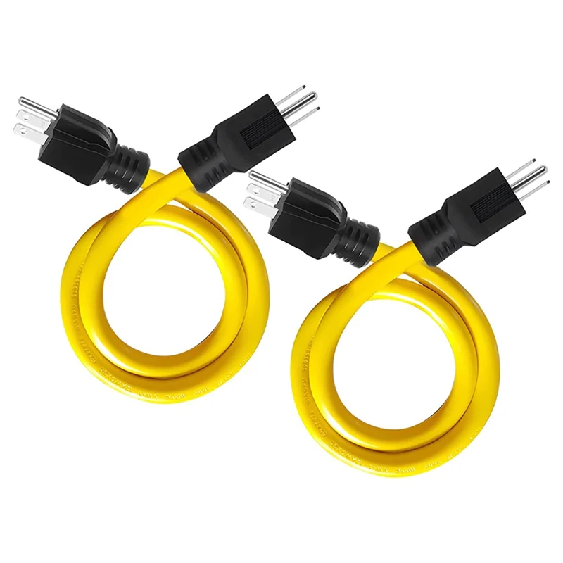 2Ft 3 Prong Plug to Plug Double Male Extension Cord,12AWG 125V NEMA 5-15P to 5-15P Cord Adapter, RV, for Transfer