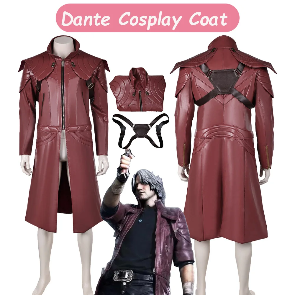 Dante Cosplay Back Strap Coat Game DMC Costume Long Jacket Overcoat Adult Men Outfits Halloween Carnival Party Roleplay Suit