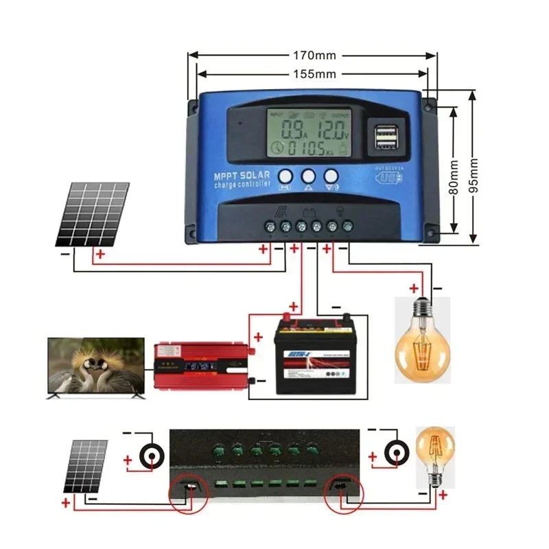 Bluetooth&WIFI MPPT Solar Charge Controller 30A -100A Dual USB LCD Display 12V 24V Solar Cell Panel Charger Regulator with Load