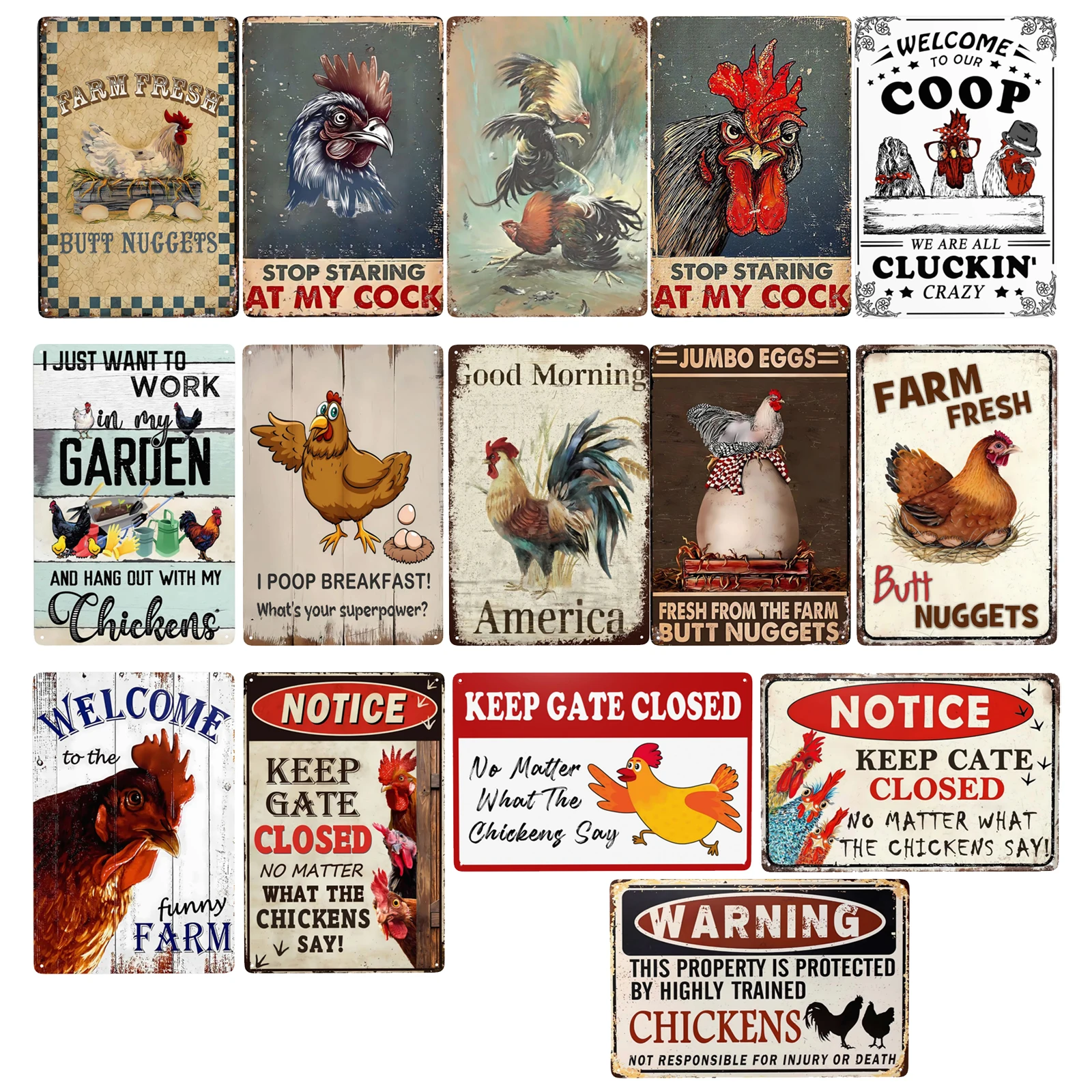 1pc, Vintage Metal Sign Chicken Stop Staring At My Cock Farmhouse Sign Chicken Coop Decor for Home, Farm & Kitchen 8x12 Inch