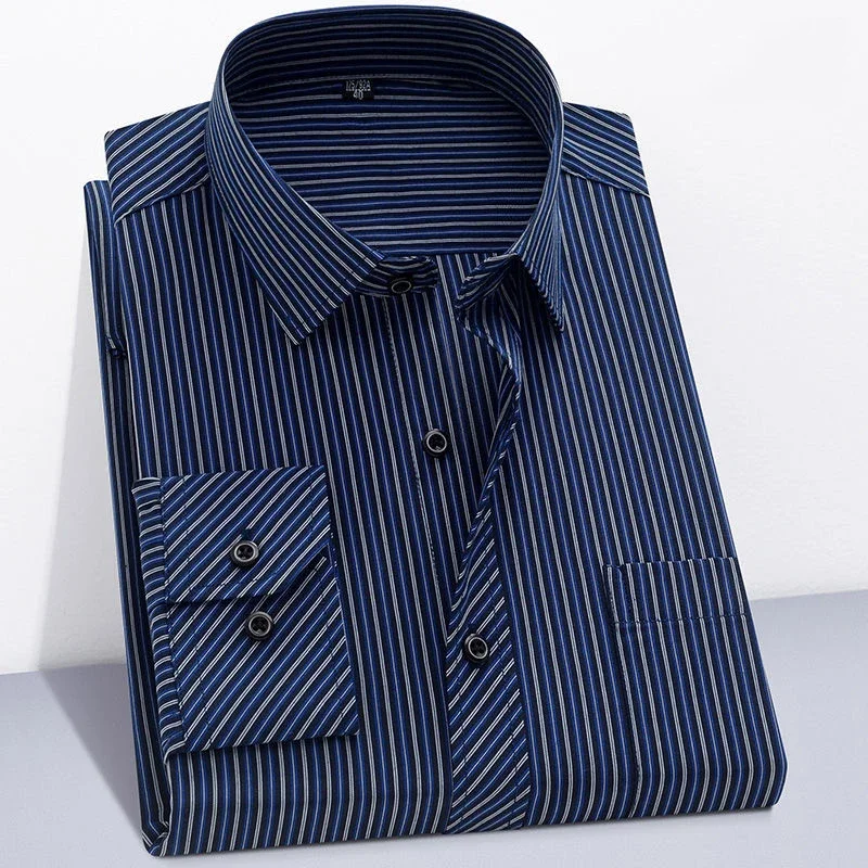 Long Sleeve Striped Branded Cotton Shirts for Men Shirt Male Shirt Business Casual Gray Blue Red Orange New Regular Fit