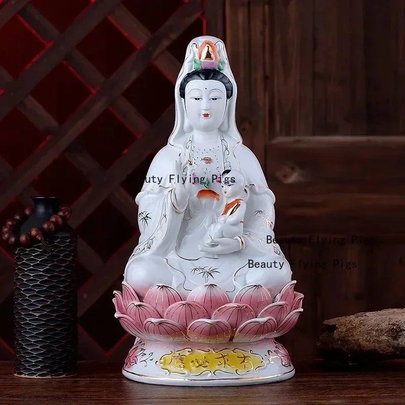 Ceramic Buddha ornaments temple Pray for peace Guanyin Buddha Statue Craft figurine  decoracion