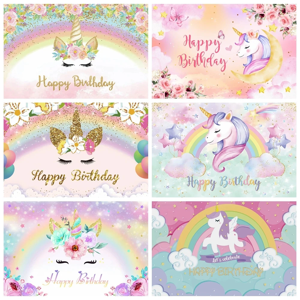 

Rainbow Unicorn Backdrop for Girls Birthday Party Newborn Baby Shower Photography Background Decor Banner Photo Studio Shoots