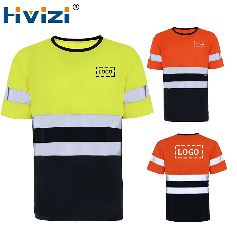 Safety Reflective Shirt for Men Short Sleeve Hi Vis T-shirt Custom Logo and Text High Visibility T Shirts Outdoor Work Clothes