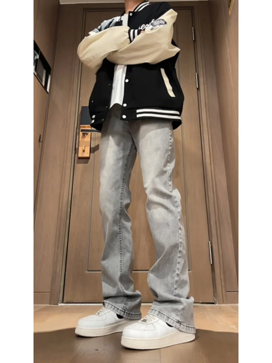 American Sle e ey Fce - Jeans de pierna recta con forro polar para hombre, pantalones largos resistentes al desgaste, estilo tubo recto, para otoño e invierno