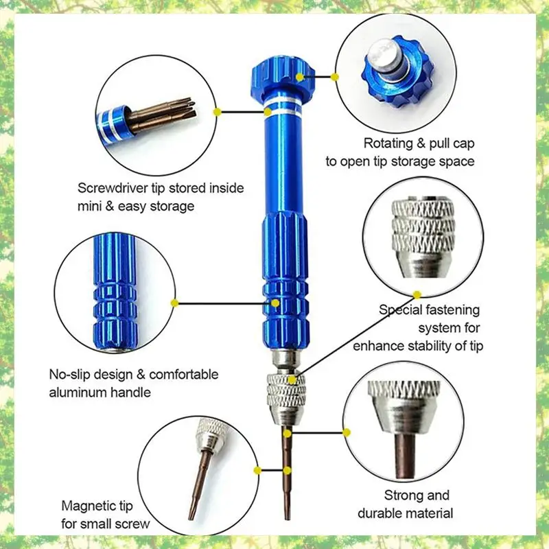 Smart-3X magnetische 6-in-1 kleine schroevendraaierset, kleine schroevendraaierset Perfecte minischroeven voor mobiele telefoons, horloges, lenzenvloeistof enz.