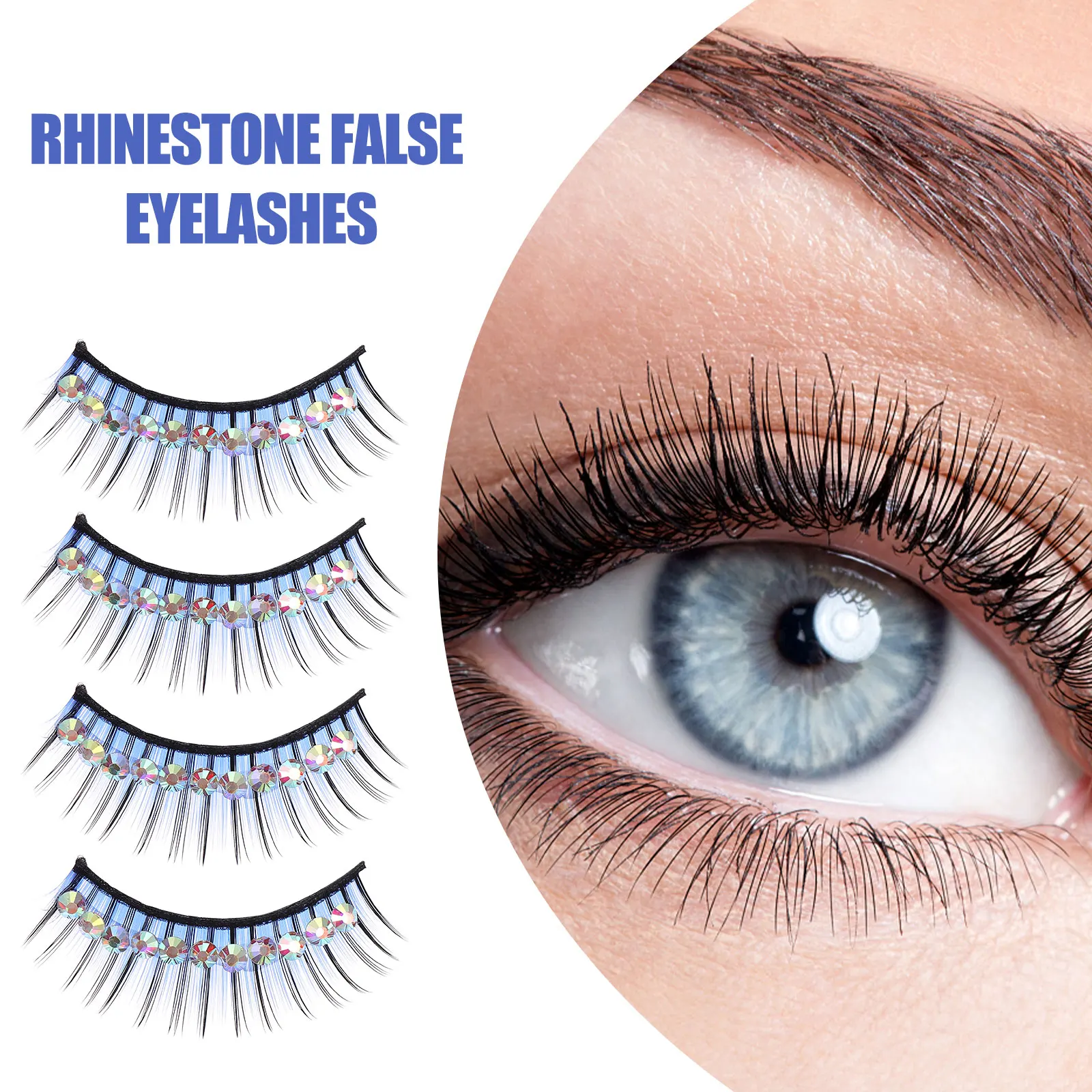 

5 Pairs False Eyelashes Chemical Fiber Hard Stem Blue Exaggerated High Density Lightweight Cosplay Halloween Photography Fashion